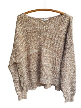 Madewell Marled Beige Scoop Neck Sweater with Side Buttons Size XL